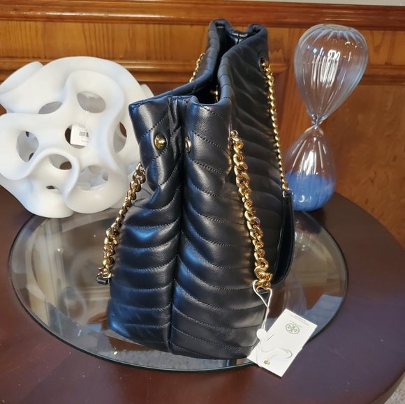 Tory Burch Kira Chevron Tote, Black - Picture 7 of 8